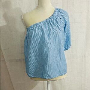 Loft Blue Striped One-Shoulder Top